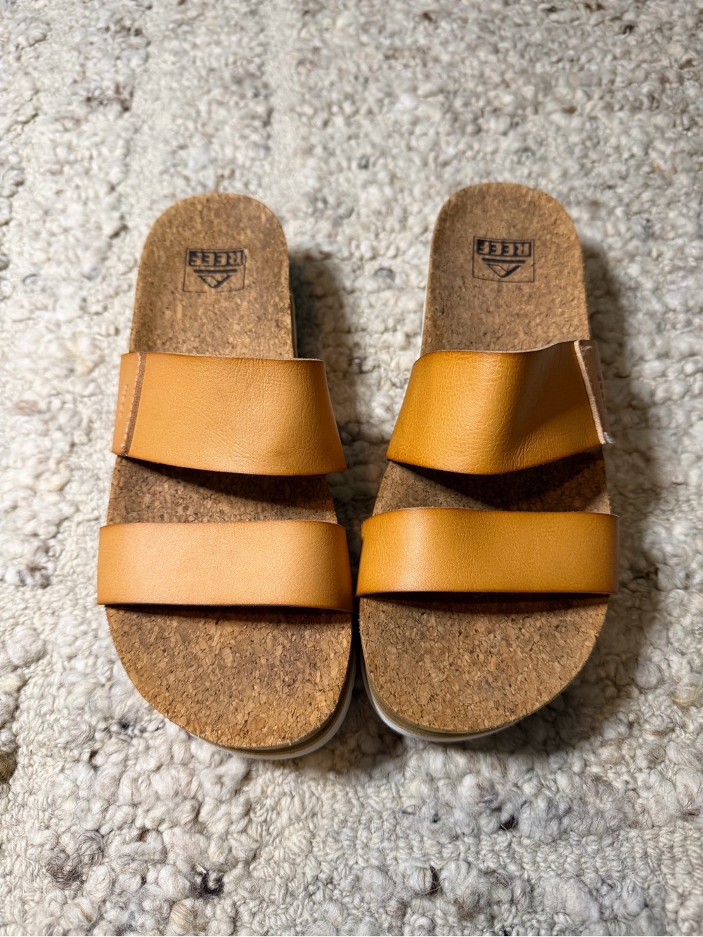 Reef Double Strap Cork Footbed Slide - Tan Leather